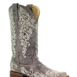 Corral Brown Crater Bone Embroidered Gray Western Boots minimal wear sz 6.5